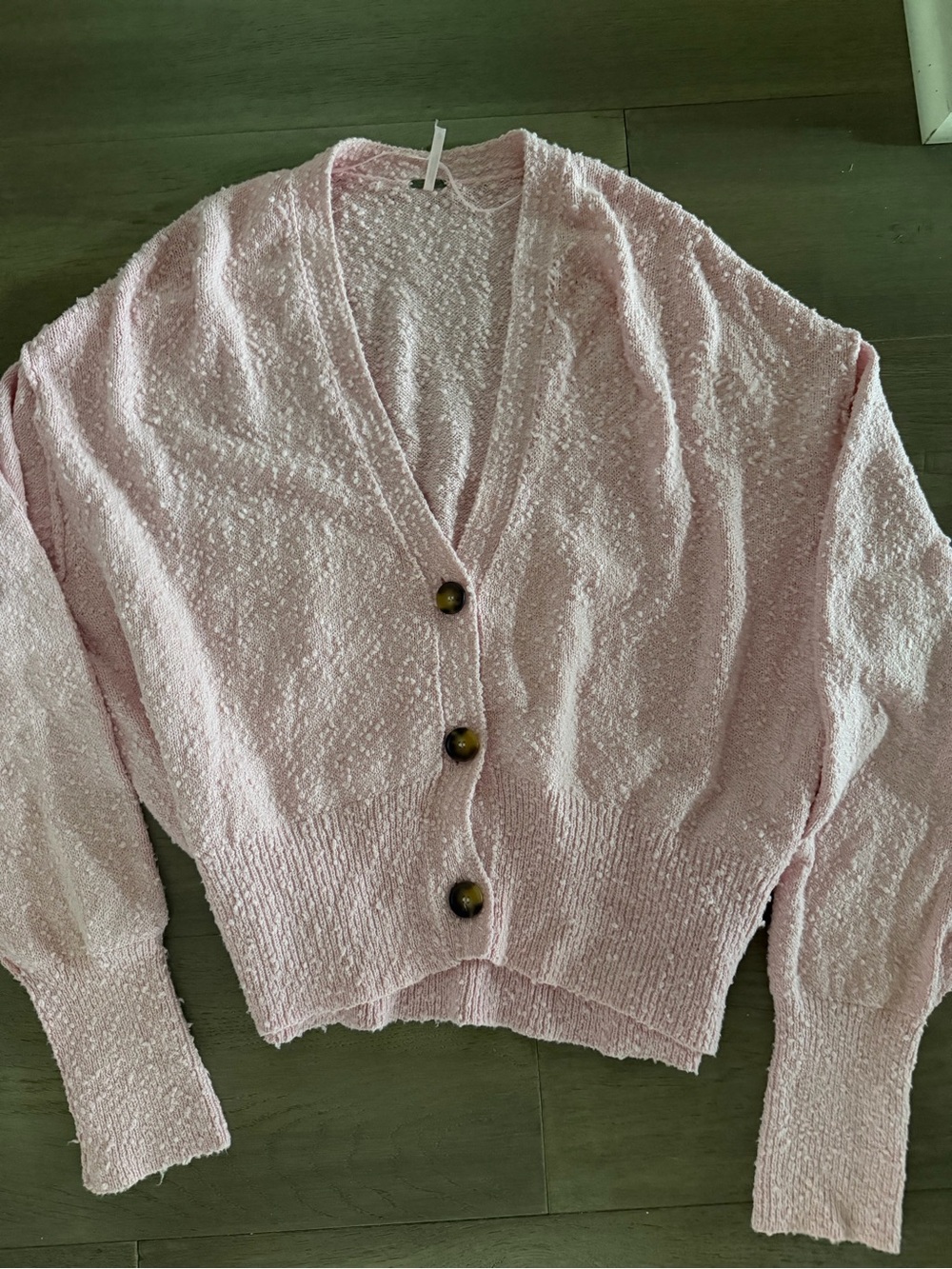 Free People Pastel Pink Textured V-Neck Button Cardigan